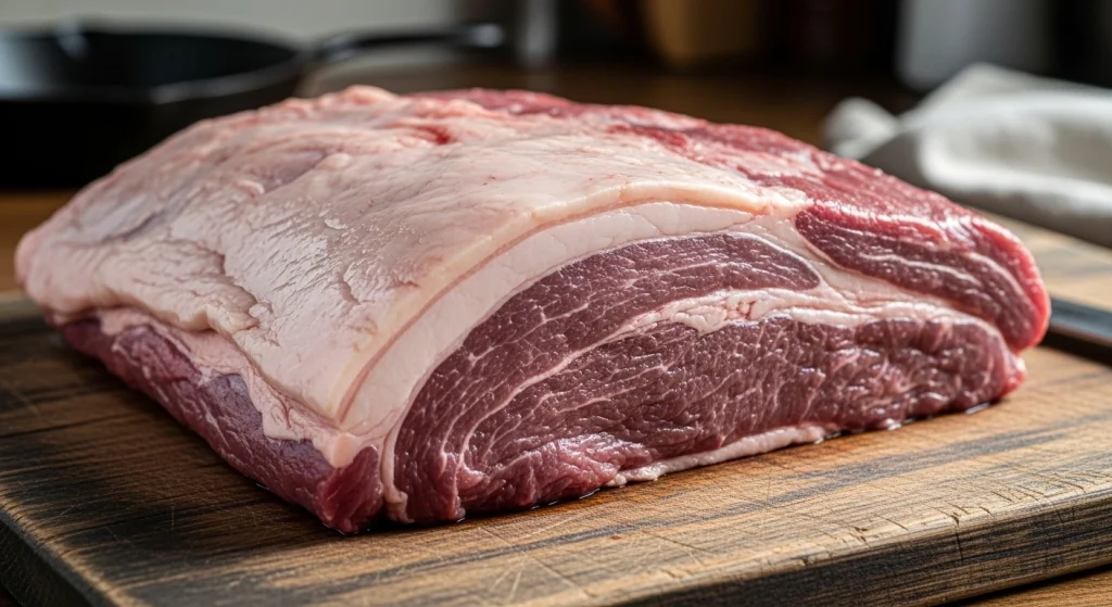 A whole packer brisket before trimming