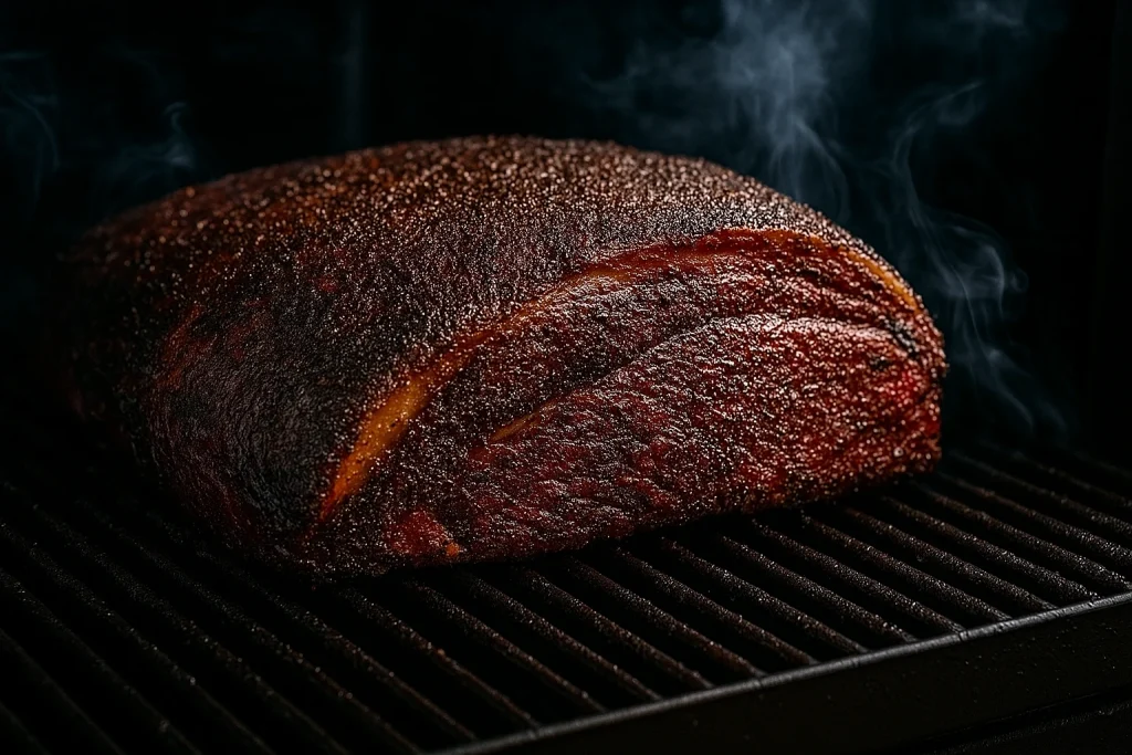 Smoked Texas-Style Brisket sitting in the smoker