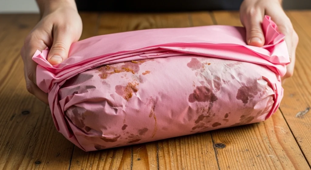 The brisket wrapped in butcher paper