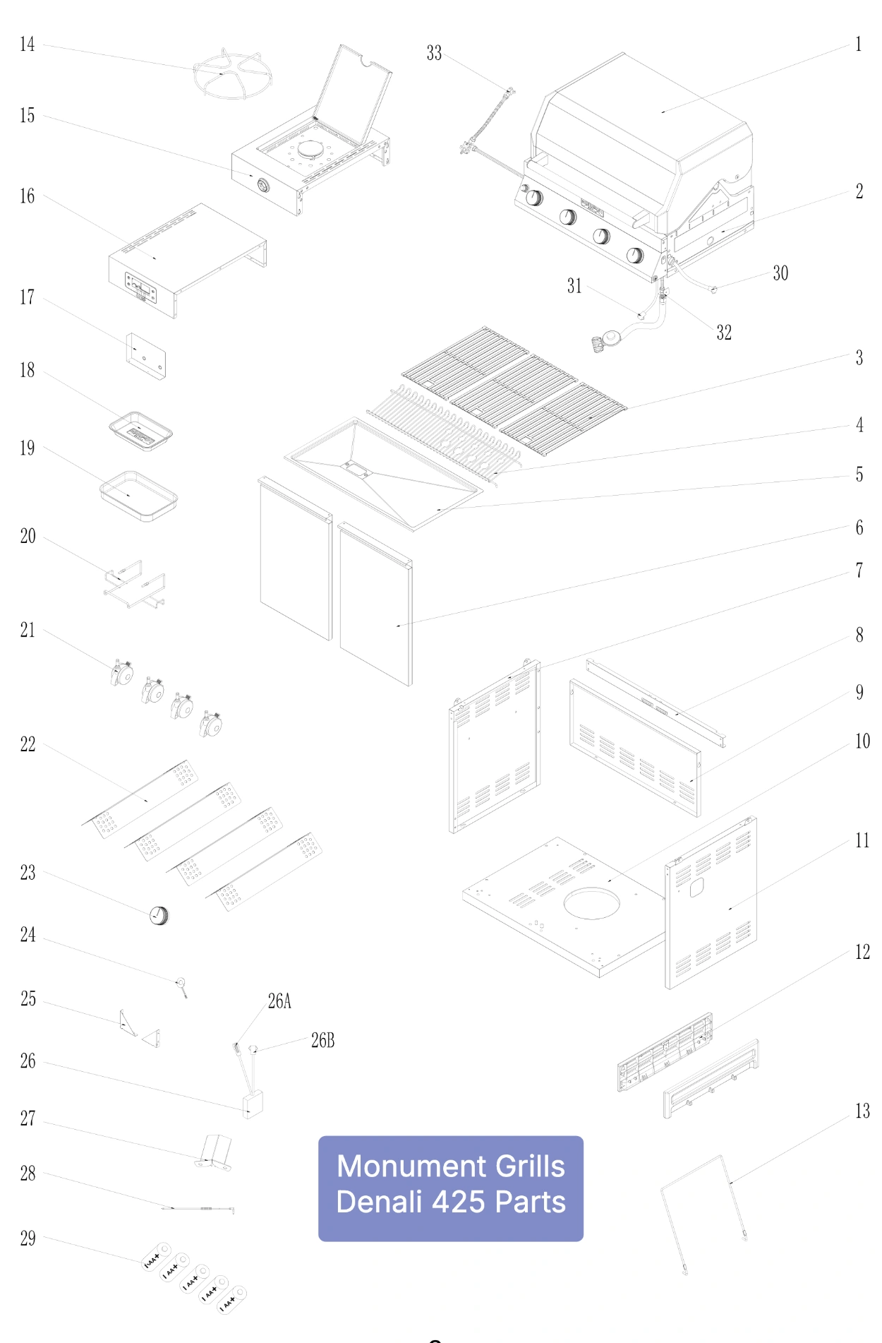 Monument Grills Denali 425 Parts Diagram