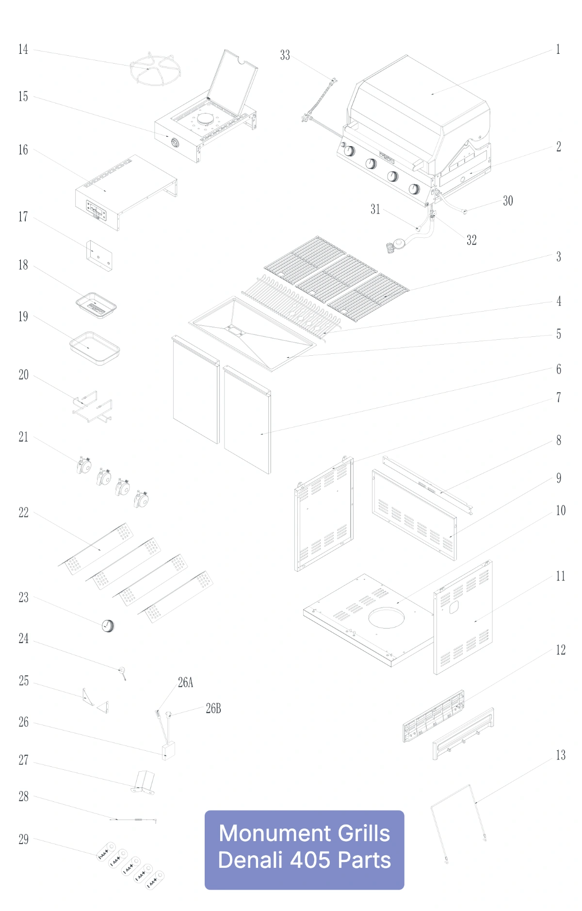 Monument Grills Denali 405 Parts Diagram
